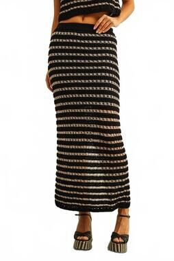 NEW NYLAND kerensa crochet knit straight long skirt in black/straw